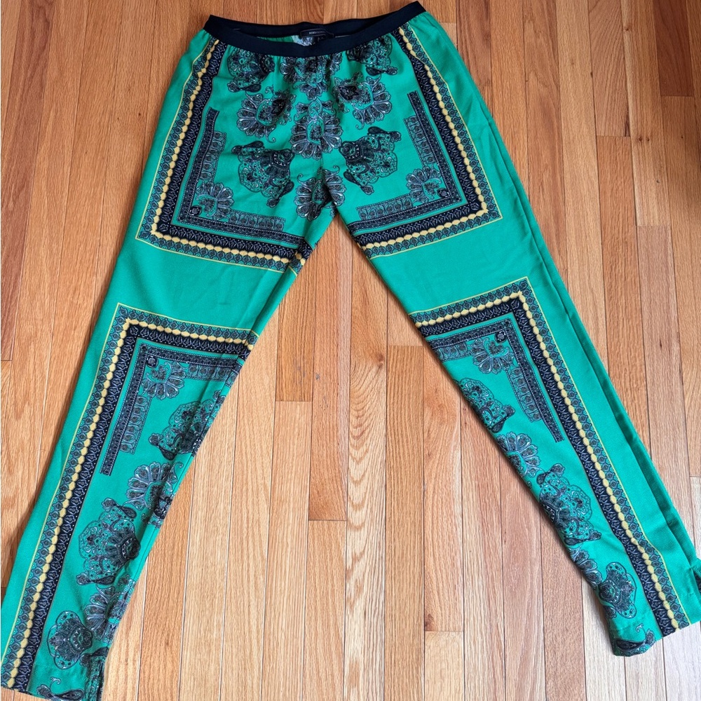 BCBGMAXAZRIA Green Patterned Woman Pants